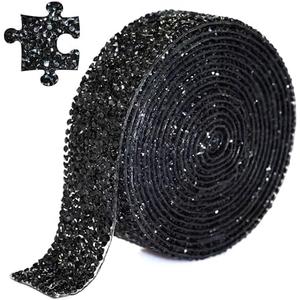 Locacrystal Bling Crystal Resin Rhinestone Diamond Ribbon,Self-Adhesive Iron-on DIY Glitter Gem Stickers for Crafts Cars Clothing Decoration 3cm 3yard Black