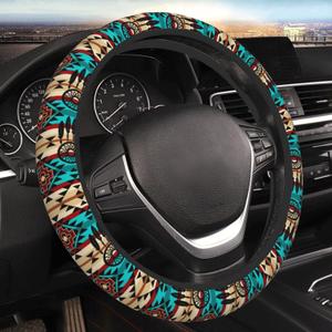 Native American Women Steering Wheel Cover, White Neoprene Universal 15 Inch Steering Wheel Protector Elastic Comfortable Car Accessories Decorations Decor Protection for Women Men Vehicle Truck SUV