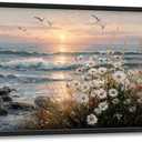 Large Beach Sunset Wall Art Canvas for Living Room Big Coastal Daisy Pictures Wall Decor Seaside Landscape Painting Pictures Artwork Decorations for Bedroom Dining Room Office 24" X 36"