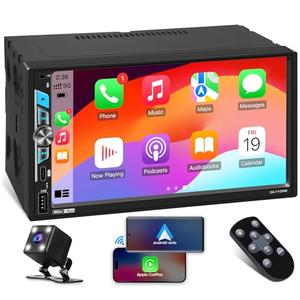 Double Din Car Stereo Receiver - ABSOSO 7 Inch Wireless CarPlay Android Auto Touchscreen for Car - Bluetooth Backup Camera Type-C PD3.0 Fast Charge 4.2 CHN 2 Subwoofers Outputs AM FM Radio