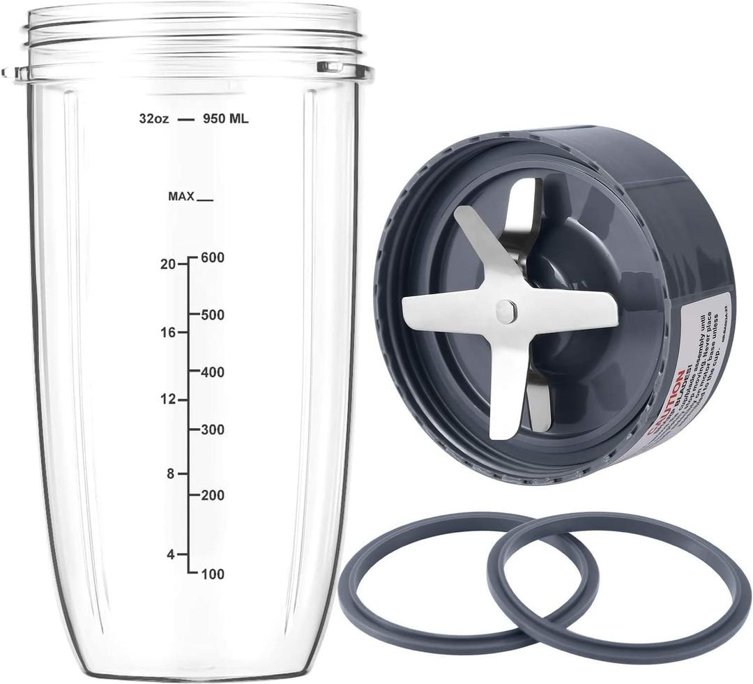 Blender Cup and Blade Replacement Parts32oz Cup and Extractor Blade and 2 RubberGaskets 4-Piece Compatible with NutriBullet High-Speed Blender/Mixer System 600W/900w Series