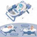 MoreFeel Collapsible Baby Bathtub for Newborn with Thermometer & 1 Hooded Towel & 1 Soft Floating Cushion,Portable Travel Bathtub with Drain Hole, Durable Foldable Baby Tubs for Infants to Toddler