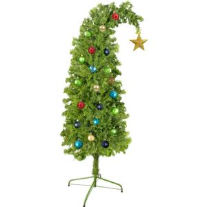 5Ft Artificial Christmas Tree, Whimsical Green Christmas Tree Best Bent Xmas Tree with Stand & Ball Ornaments Xmas Christmas Holiday Decorations Home Office Decor for Indoor Use