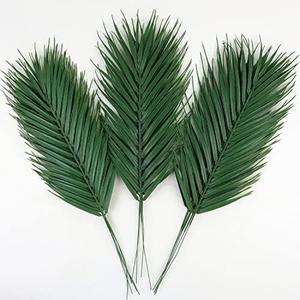 CCINEE 16 PCS Artificial Palm Leaves, Faux Large Palm Fronds Fake Tropical Plant Simulation Safari Leaves with Stems for Home Hawaiian Luau Party Jungle Beach Theme Party Decoration