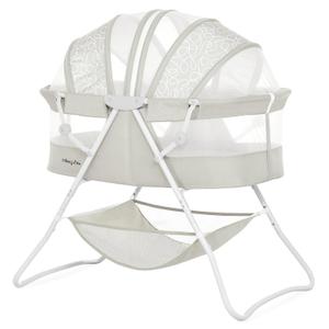 Dream On Me Karley Bassinet, Award Winner Lightweight Travel Baby Bassinet, Foldable Bedside Sleeper, Adjustable Double Canopy, Spacious Design, Soft Fabric, Storage Basket – Cool Gray