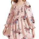 Girls Floral Ruffle Mini Dress Square Neck Lantern Sleeve Smocked Flower Chiffon Boho Sundress