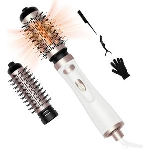 Hair Dryer Brush, 3-in-1 Rotating Round Hot Air Spin Brush Set with 2 Brushes (2" & 1.5"), Negative Ionic Blow Volumizer, 2 Detachable Auto-Rotating Curling Brush 100-120V
