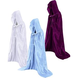 Liitrsh 3 Pcs Christmas Large Queen Princess Costume Witch Sisters Adults Purple Blue White Hooded Robe Cloak for New Year Party Cosplay Wizard