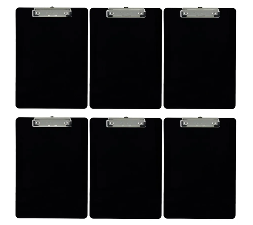 Trade Quest Plastic Clipboard Opaque Color Letter Size Low Profile Clip (Pack of 6) (Black)