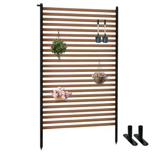 Outdoor Privacy Screen Fence with Stand 3.3FT x 6FT, Wood Texture Freestanding Fence Privacy Screen for Outside, No Dig Fence for Air Conditioner, Trash Can, AC Unit, Patio Lattice Fence Trellis Brown