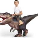 Spooktacular Creations T-Rex Inflatable Costume for Kids, Funny Air Blow Up Costumes, Digital Printing Ride-On Dinosaur for Halloween Parties, (Brown S)