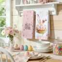 Amandir Easter Bunny Kitchen Towels, Pink Rabbit Ears Eggs Floral Leaves Dish Towels Set of 4, 18x26 Inch Buffalo Plaid Hello Spring Happy Easter Home Tea Bathroom Seasonal Decorations Hand Towels