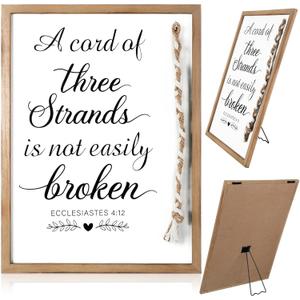 a Cord of Three Strands Christian Wedding Ceremony Knot Rope Sign Wall Decoration 17 x 13 Inch Bible Verse Religious Marriage Wood Framed Gift White Cross Braid Handfasting Cord for Wedding Ceremony