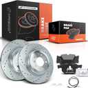 A-Premium 13.23 inch(336 mm) Rear Drilled and Slotted Disc Brake Rotors + Ceramic Pads Kit Compatible with Select BMW Models - E90 330i/330xi/, E92 335d/335i/335i xDrive/335is/335xi, E84 X1, 6-PC Set