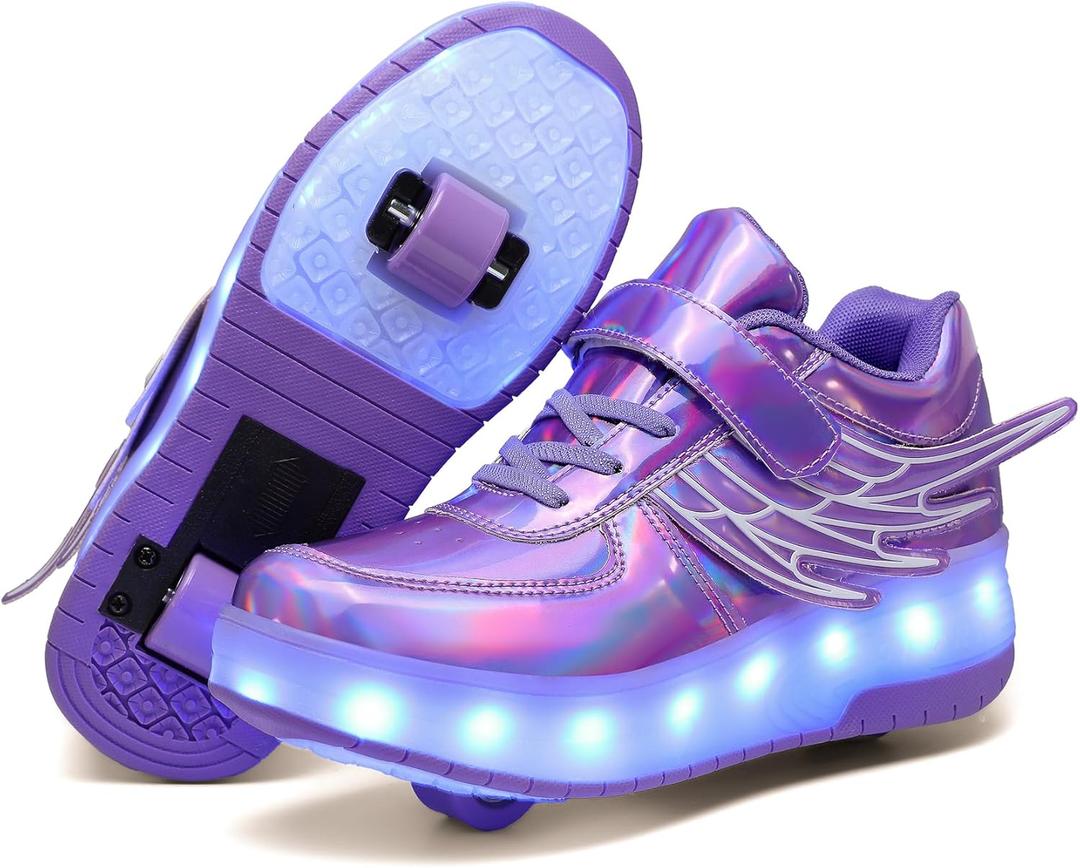Roller Skate Shoes for Kids Boys Girls LED Roller Sneakers Light Up Fashion Flashing Wheels Shoes Rechargeable (10 Little Kid, Purple)