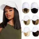 Baseball Cap with Hair Extensions Hat Wig Adjustable Hat Attached Short Straight 14" Synthetic Hairpiece for Women Dark Brown