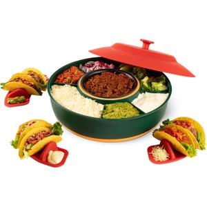 Taco Tuesday Kit - Taco Bar Serving Set for a Party - 30oz Heated Pot, 4 Taco Holders, & Detachable Lazy Susan Tray - Taco Night Fiesta  Unique Couple & Housewarming Gift Set Ideas