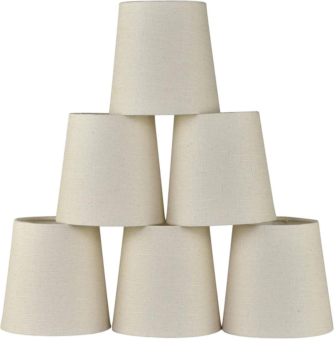 LAMPWELL VALO Clip-on Chandelier Fabric Lamp Shades,Set of 6,Small Barrel,5.2"×4"×H5.2",Linen, Handmade,Traditional Decorative,ONLY FOR CANDLE BULB,Beige