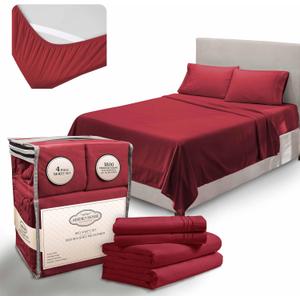 Queen Sheet Set - Luxury Hotel Bed Sheets - Soft Cooling Sheets with Elastic Corner Straps - Deep Pockets Microfiber Bedsheet - Bedding Sheet & Pillowcases - 4 PC (Queen Size, Burgundy)