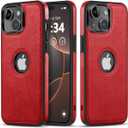 Classy Design Luxury Leather Phone Case for iPhone 14 Plus Non-Slip Grip Full Body Ultra Slim Protective Case (2022,6.7) (Red)
