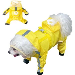 Yeduzyn Dog Raincoat with Boots,Waterproof Dog Raincoats with Hood for Small Medium Large Dogs,Raincoat with Reflective Strap, Lightweight Rain Jacket with Leash Hole (Yellow Flower, Medium)