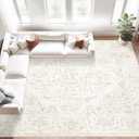 10x14 Area Rugs for Living Room: Washable Rug Vintage Large Rugs Soft Non Slip Low Pile Rug Floral Distressed Floor Carpet for Bedroom Nursery Dining Room Home Office (Beige,10'x14')