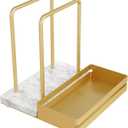 Napkin Holder for Table, Metal Marble Napkin Holder with Salt and Pepper Shakers Caddy, Standing Paper Napkin Storage for Dining Table Kitchen Decor, Marble & Metal Base, Gold