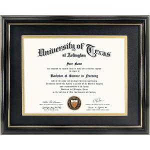 GraduationMall 11x14 Diploma Frame with Black over Gold Mat or Display 15x18 Certificate without Mat,Solid Wood & UV Protection Acrylic,Glossy Black Finish with Gold Trim