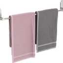 Self Adhesive Towel Bar for Bathroom 24ich Stainless Steel and Zinc Alloy No Drill Towel Rack Heavy Duty Hanger Stick On Hand Towel Holder for Kitchen, Cabinet, Door, Shower, Brushed Nickel