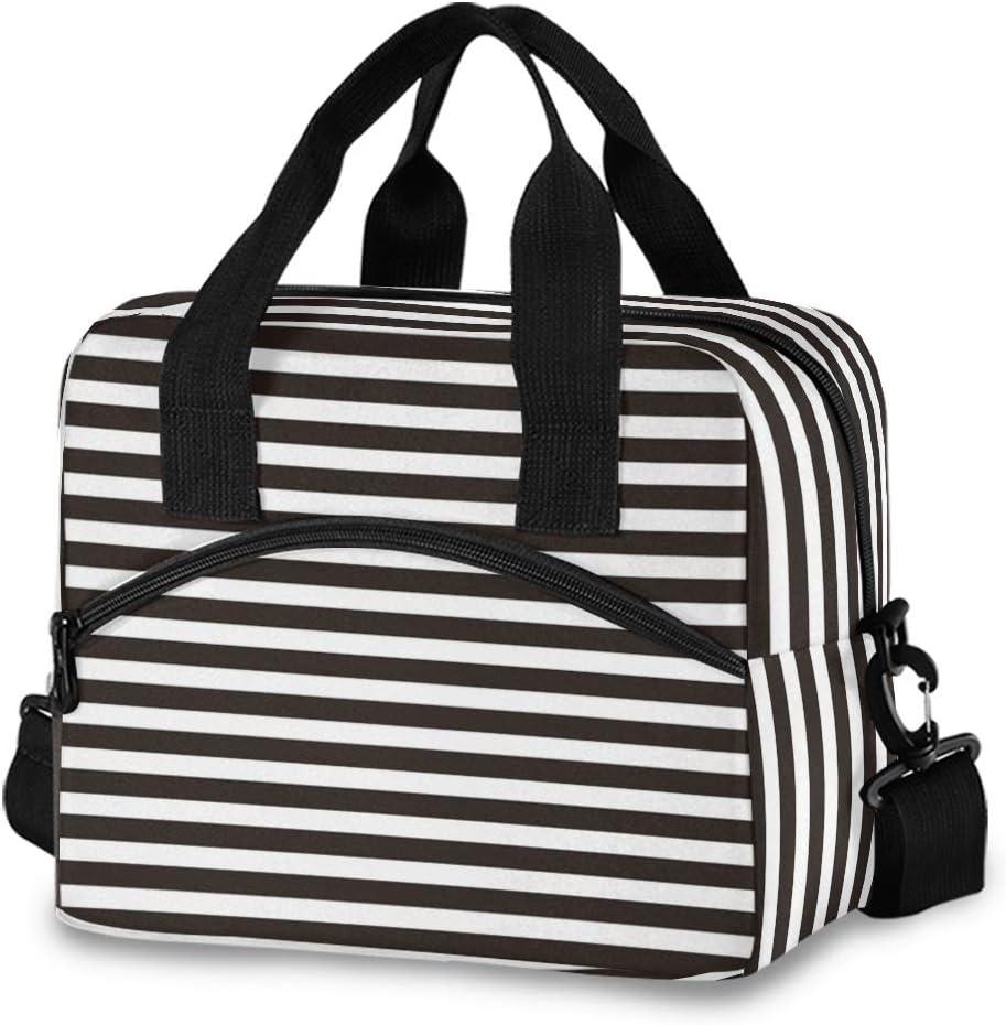 Lunch Bag Insulated Lunchbox Handbag Tote Bags Reusable Cooler Containers Organizer School Outdoor for Women Men Girls Boys Kids Black White Stripe