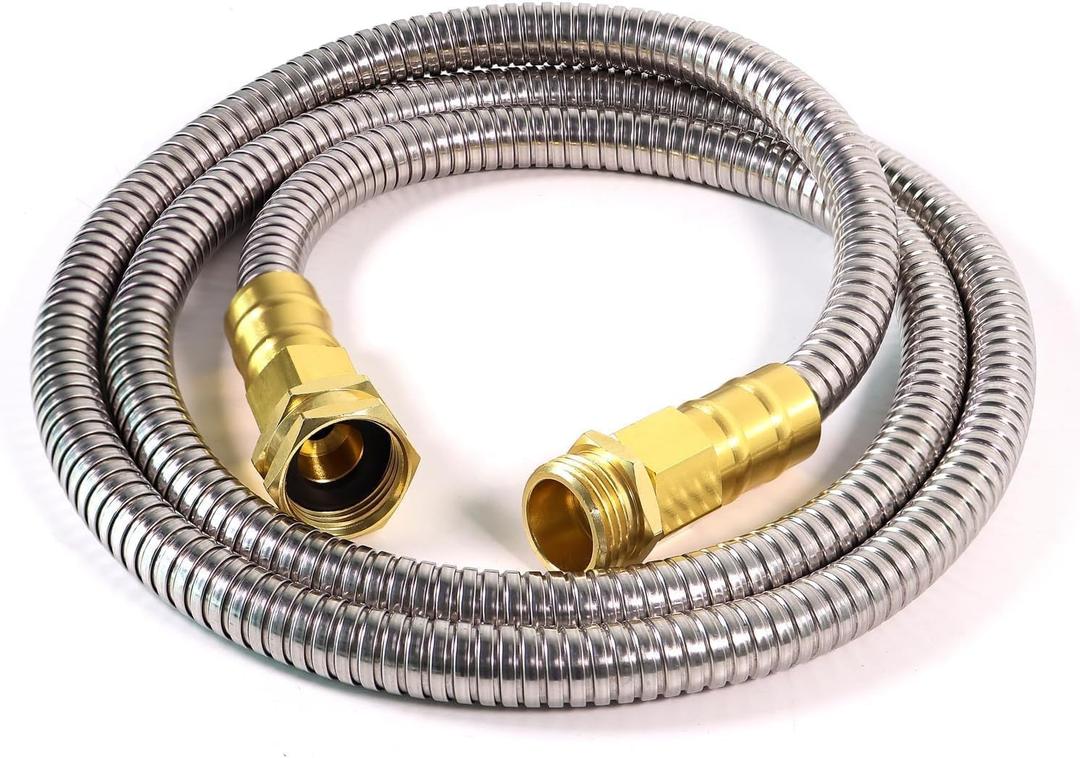 Short Metal Garden Hose 5 ft  304 Stainless Steel Water Hose Leader, Flexible Hose Extension, Small Lightweight Hose Extender,No Kink Outdoor Hose (5 ft) (Silver)