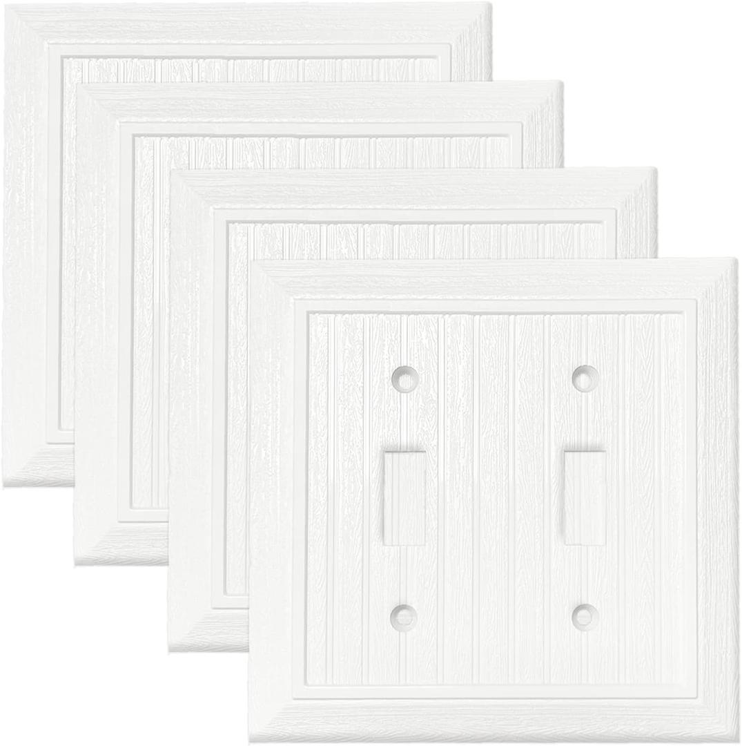 Modern Decorative Wall Plate Retro Wood Grain design Switch Cover Outlet Cover for Light Switch, Smart Switch, Dimmer, GFCI, USB Outlet (4 Pack, Double Toggle)