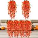 2 PCS Artificial Fake Bougainvillea Bouquet Flowers Fall Decor for Outdoors,49 inches Fall Faux Silk Flowers Vines for Home Centerpieces Outside Garden Wall Yard Indoor Table Autumn Decoration , Orange 