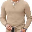 COOFANDY Men's Henley Sweater Long Sleeve Textured Pullover Sweaters Casual Button Crewneck Knit Sweater
 L