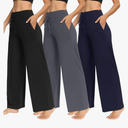 TNNZEET 2 Pack Women's Wide Leg Pants with Pockets - Casual Loose Yoga Trouser Pants Sweatpants Palazzo Lounge Pajama Pants grey and blue size large