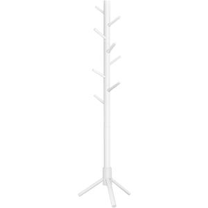 VASAGLE Solid Wood Coat Rack, Free Standing Tree-Shaped Coat Rack with 8 Hooks, 3 Height Options, for Clothes, Hats, Bags, Living Room, Bedroom, Home Office, White URCR04WT