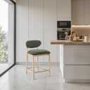 Meridian Furniture 11041Olive-C Riccio Collection Modern | Contemporary Stool with Olive Polyester Performance Fabric, Ash Wood, Natural Finish, Brass Iron, 20.25" W x 21.25" D x 35.75" H, Olive