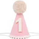 Pink First Birthday Hat for Baby Girls - Pink 1st Cone Hat,Crown with Pom Topper,First Birthday Decorations,One Party Photo Props