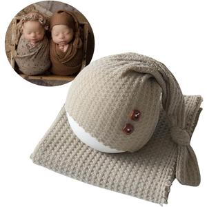 Zeroest Newborn Baby Photography Props Wrap Hat Newborn Wraps for Infant Boys Girls Photoshoot Photo Posing Stretch Blanket (Gray Green)