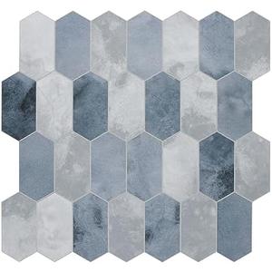 The Tiles Plaza 10-Sheet Peel and Stick Backsplash, Blue Cement Long Hexagon Self Adhesive Wall Tile, Stone Composite Stick On Decorative Mosaic Tile for Kitchen Bathroom Fireplace