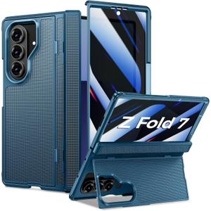 Goton for Samsung Galaxy Z Fold 7 Case with Privacy Screen Protector, Kickstand & Hinge Protection Rugged Hard 360 Full Body Protective Phone Cover Case for Z Fold 7 5G 2025 - Blue