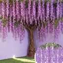 Giegxin 26 Pcs 3D Wisteria Tree for Classroom Room Ceiling Wall Decor Bulletin Board Large Wisteria Garland with 5 Metal Mesh Panel Artificial Fake Hanging Flower Wedding Backdrop(Purple)
