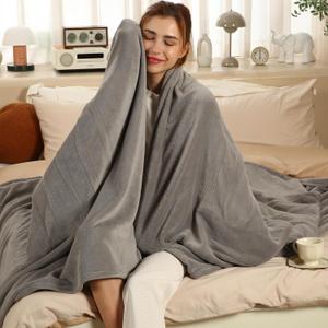 ESTINGO Heated Blanket Twin Size, Fast Heating Electric Blanket with Extremely Cozy Plush with 5 Heating Levels & 10 Hours Auto Off for Bedroom Office Couch, 62"x84", Light Gray