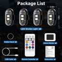 Wireless LED Lights for Car 4PCS with Remote Control, Wireless LED Strobe Lights 8 Colors USB Charge IP65 Waterproof Anti-Collision for Car Motorcycle Drone RC Aircraft Bike, Black