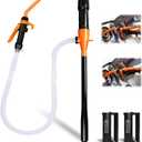 Portable Power Battery Pump, Fuel Transfer Pump Battery Operated Electric Siphon Pump for Gas, Fuel, Diesel, Water Transfer 2.2 GPM, Extra Long Hose, Flow Control Nozzle, Quick Control Flow and Stop (Extra Long White Hose with Flow Control Nozzle, Orange)
