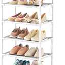 LANTEFUL 10 Tiers Tall Shoe Rack 20-25 Pairs Boots Organizer Storage Sturdy Narrow Shoe Shelf for Entryway, Closets with Hooks, White