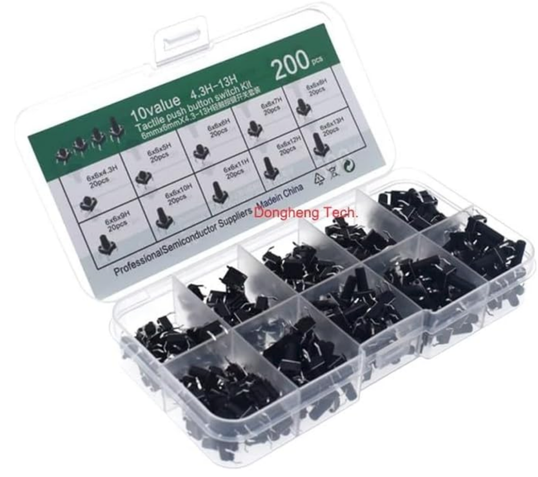 10 Value= 200pcs 6 * 6 Tact Switch Tactile Push Button Kit, Height: 4.3MM~13MM Dip 4P Micro 6x6 Key New 2025 High for Reliable Electronic Component, Precision, Stable Performance