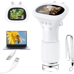 Microscope for Kids, 1000X Handheld Digital Miniscope with 2.0" Screen, Portable Pocket Microscope Education Toys Christmas Gifts for Age 3 4 5 6 7 8 9 10 Girls Boys (White)