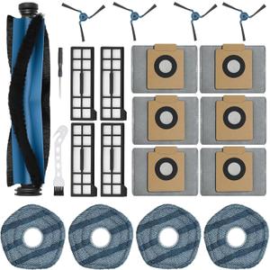 21Pcs X10 Pro Omni Replacement Parts Kit for Eufy X10 Pro Omni Robot Vacuum Accessories, 1 Main Roller Brush, 6 Dust Bags 4 Side Brushes 4 Hepa Filters 4 Mop Pads 1 Screwdriver 1 Clean Tool