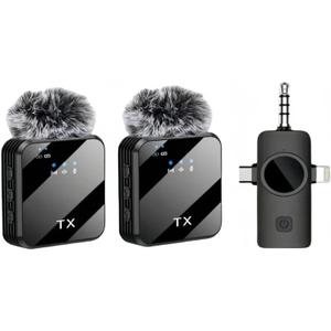 3 in 1 Wireless Lavalier Microphone for iPhone/Android/Camera,328ft Transmission, 18H Battery Life, Noise Reduction Lapel Mic for Record Interview, Vlogs, YouTube, Tiktok